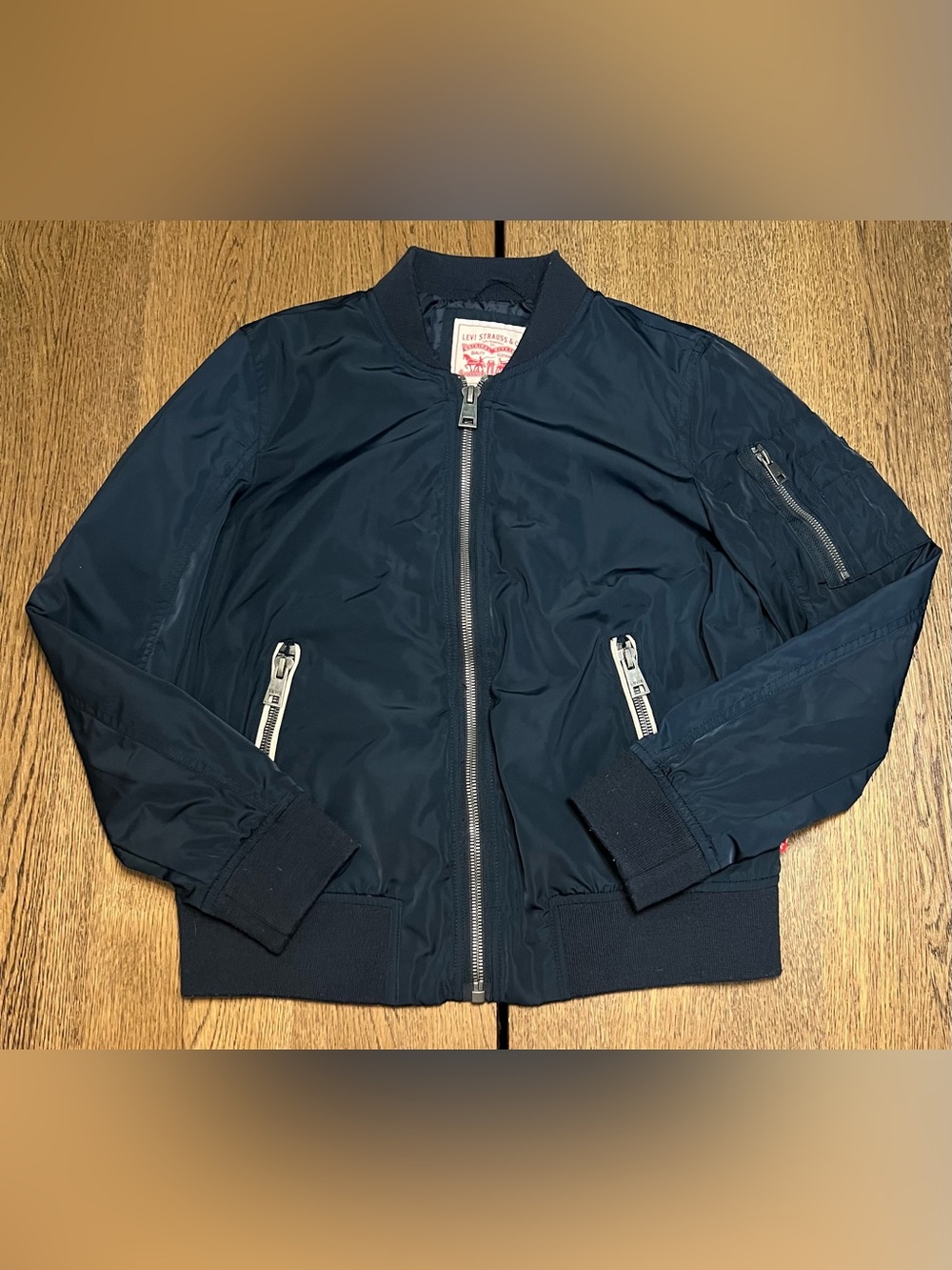 Levi’s Bomber Jacket Women’s Medium Navy Blue MA-1 Flight Utility Zip Coat